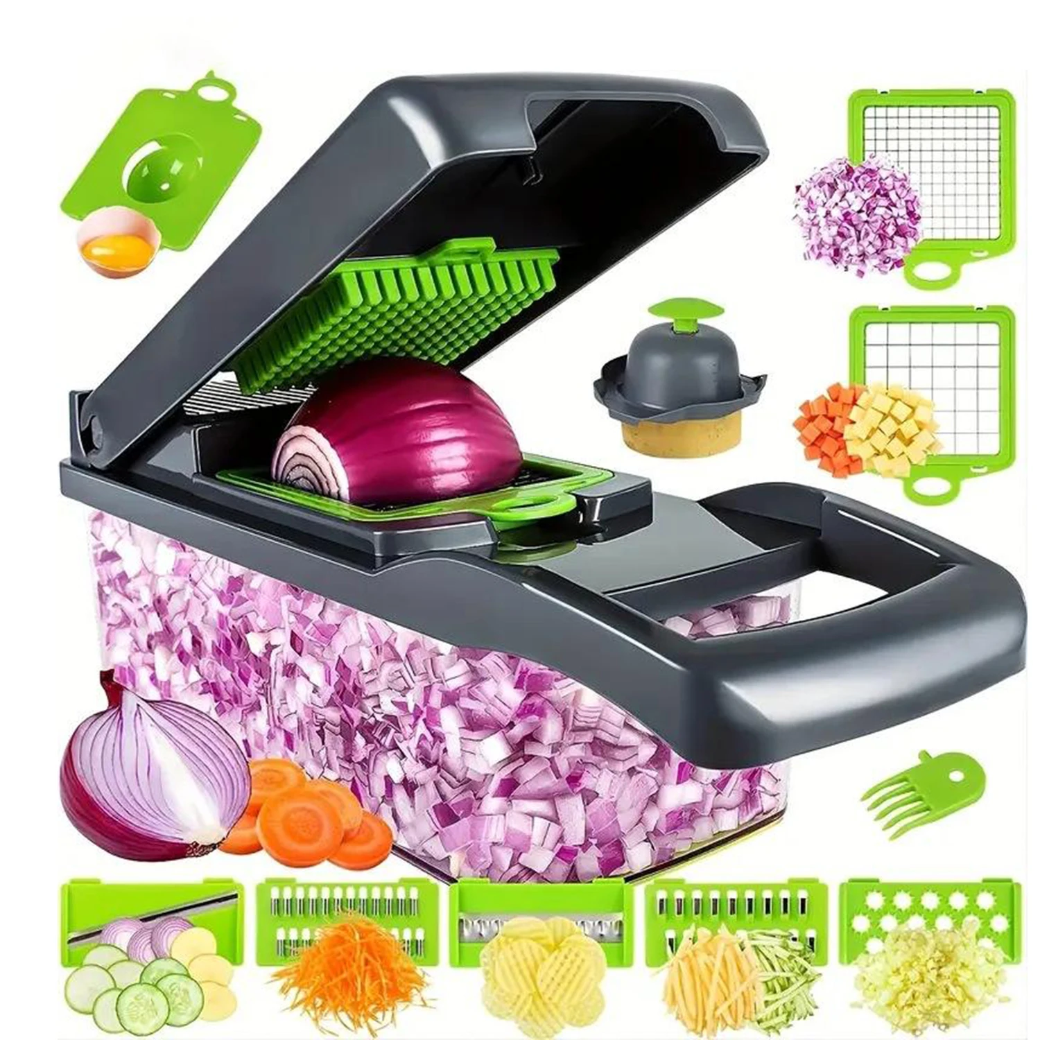 

Factory Wholesale Kitchen Accessories 14 in 1 Food Cutter Veggie Onion Chopper Mandoline Slicer Multifunctional Vegetable Cutter