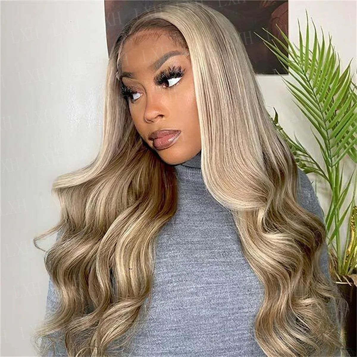 Natural Body Wave 24Inch Highlight Blond HD Lace Frontal Wigs Hair Pre Plucked Transparent Hair Wigs For Women Deep Part