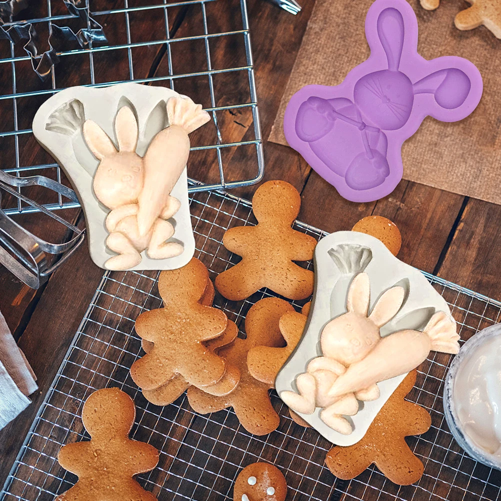 

2pcs Easter Rabbit Chocolate Molds Baking Cookie Mold Kitchen Home Use Easy Demoulding Unique Shape Gift Violet