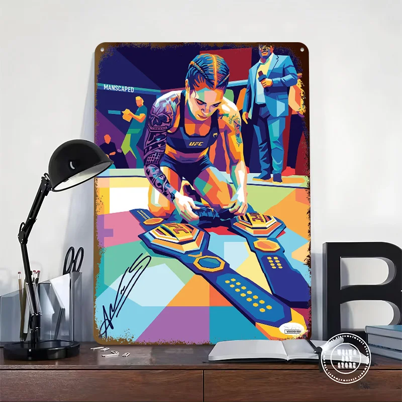 Champion With Championship Belts Metal Poster Customized Wall Art Retro Vintage Tinplate Signs for Room Accessories House Decor