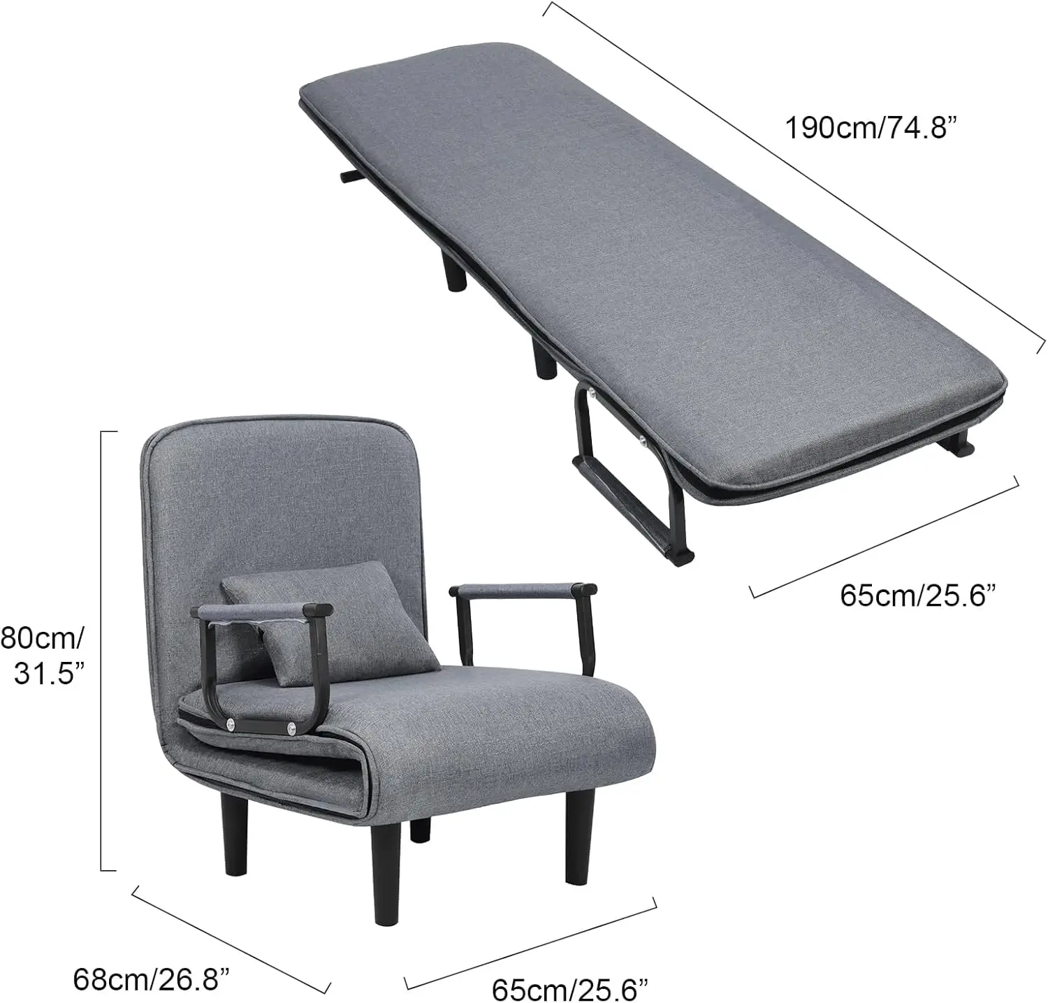 3 in 1 Sofa Bed Adult Foldable Couch Chair Zipper Closure Cover Armchair Bed, Convertible Sofa Bed