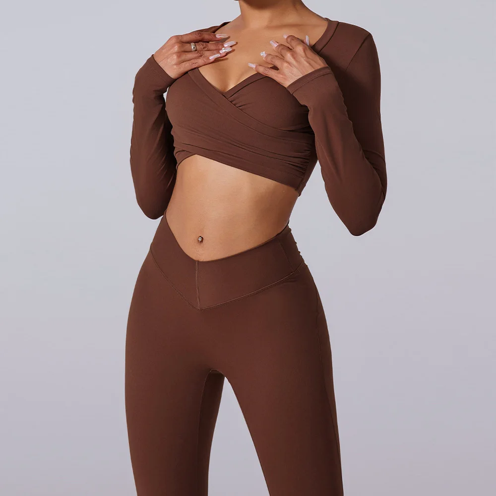 اليوغا مجموعة 2 قطعة ملابس رياضية نسائية تجريب الملابس ملابس رياضية الصالة الرياضية يغطي الرجل حمالة صدر رياضية المحاصيل الأعلى كم طويل السراويل الرياضية الدعاوى #4