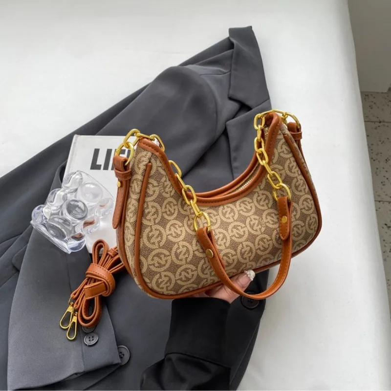 Bolso de hombro de cuero PU con estampado de letras para mujer, bandolera femenina con dos correas, de lujo, 2023