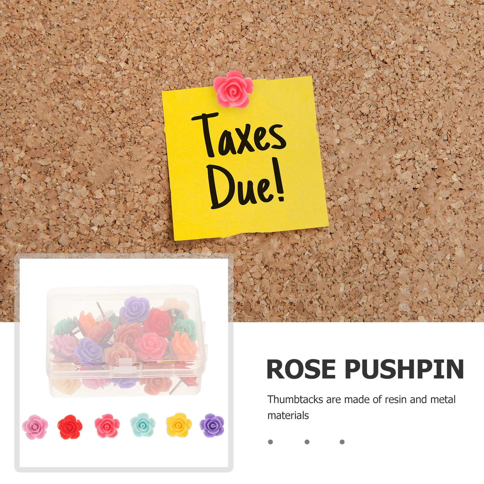 

30Pcs Rose Tacks Resin Flower Pushpins High-Grade Material Safe Exquisite Craftsmanship Colorful Decorative Thumb Tacks