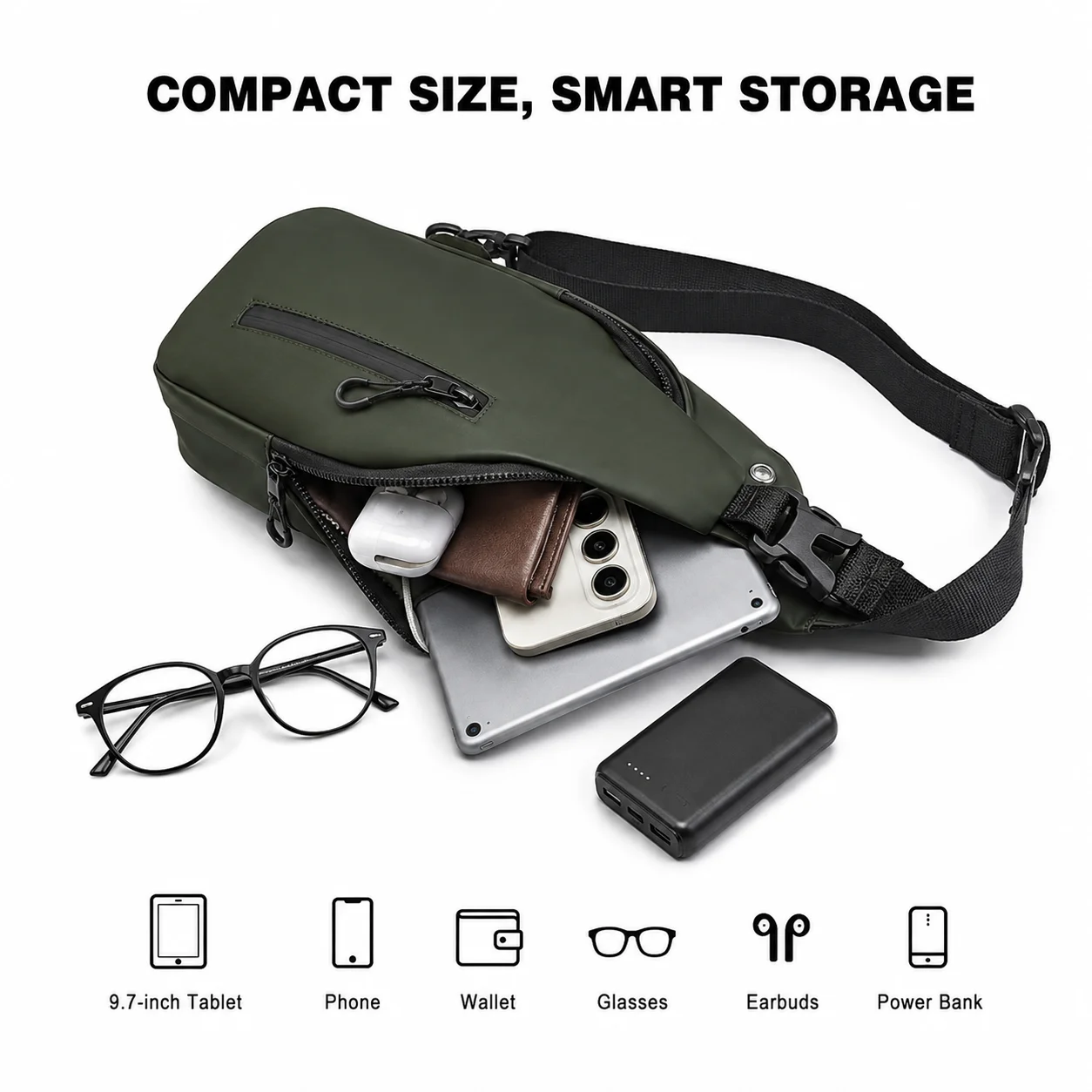 City Commute Sling Bag for Men, Lightweight Crossbody Chest Bag with Multi-Pocket Storage for Travel and Cycling