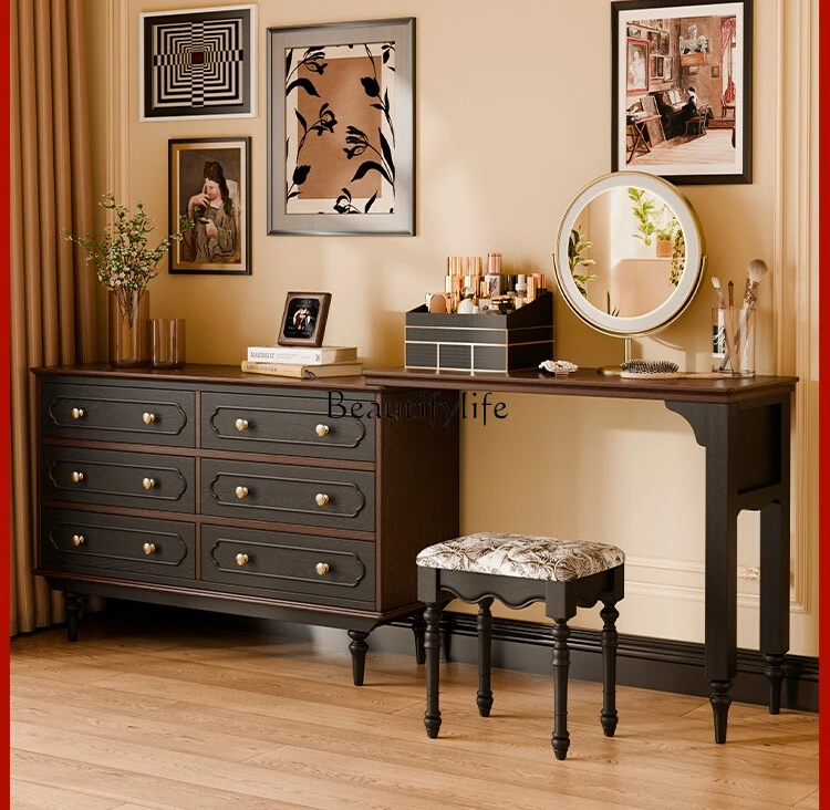 

French solid wood integrated American retro corner chest storage two-in-one