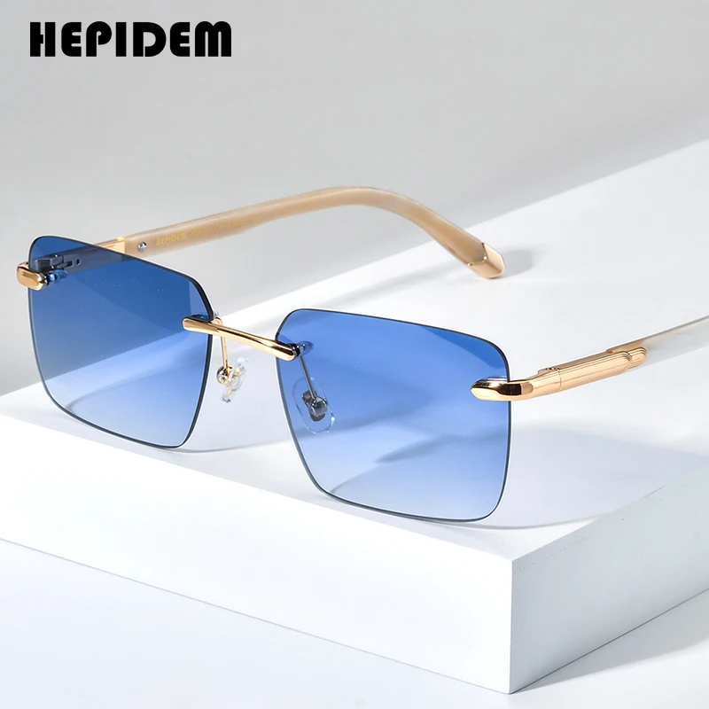 HEPIDEM Buffalo Horn Sunglasses Women New Square Rimless High Quality Men Sun glasses Luxury Eyewear Buffs Eyeglasses H0038