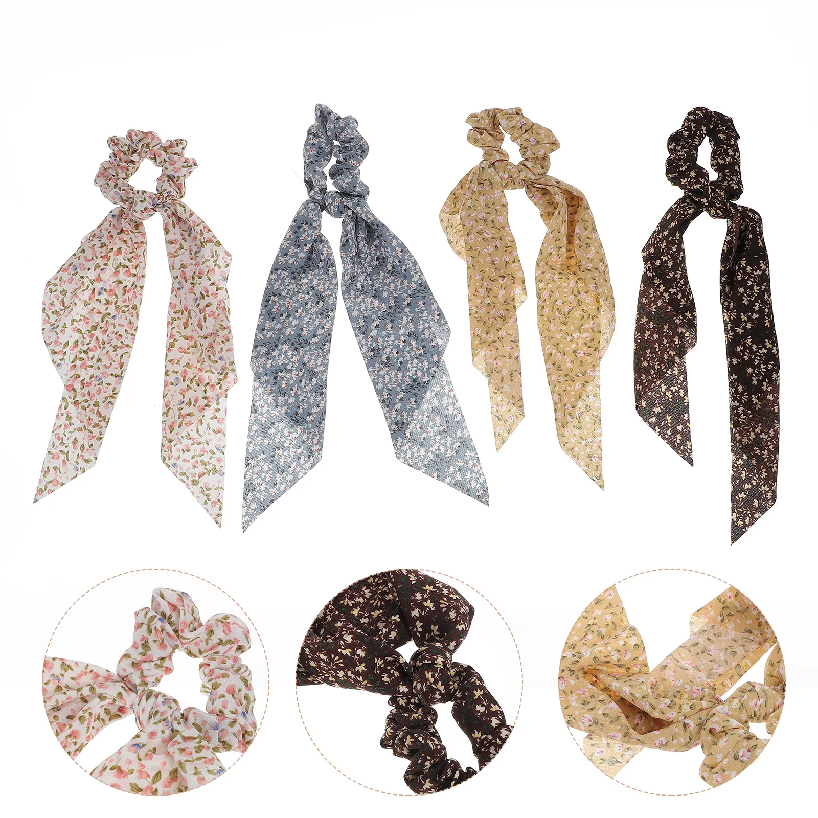 

4pcs Hair Ropes Premium Elastic Ribbon Ties For Women Vintage Style Scrunchies Hair Accessories Party Office Daily Use