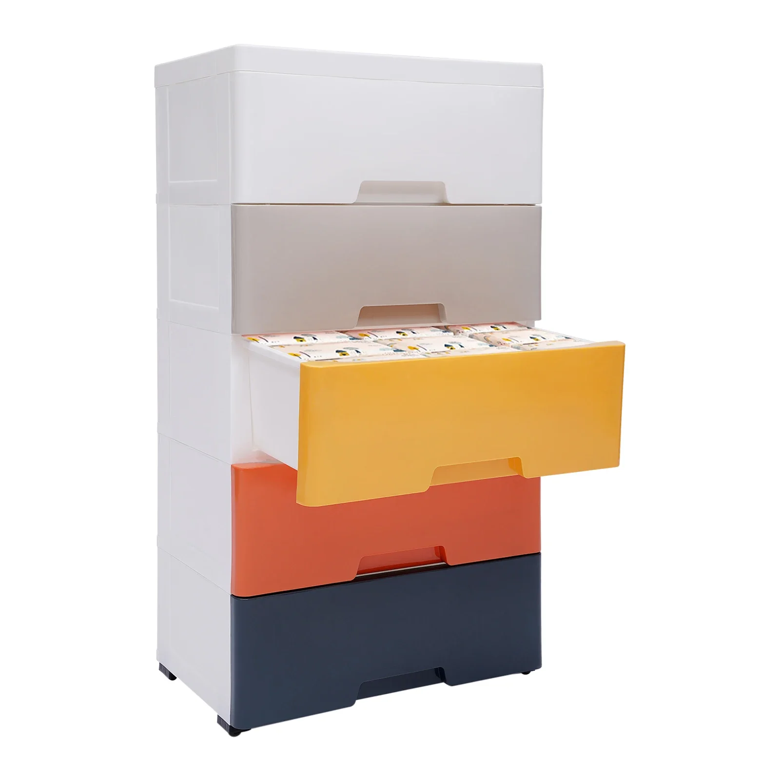 

5-Drawer Plastic Dresser, Durable PP Material, Strong Load-Bearing, Space-Saving, Mobile with Wheels for Home Organization