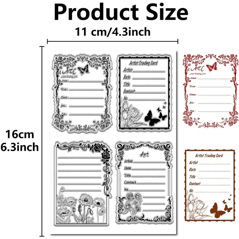 1Sheet ATC Frames Clear Rubber Stamp Vintage Butterfly Artist Trading Flowers Transparent Silicone Seals Stamp for Journaling