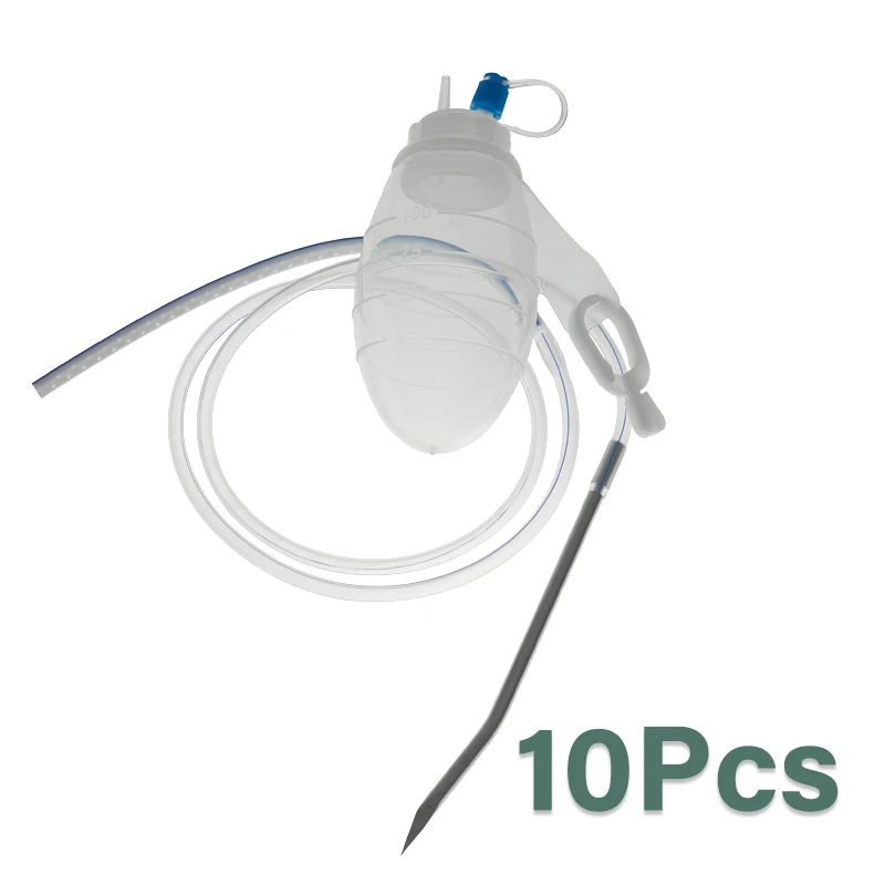 10Pcs Perforated Flat Drain Tube And Silicone Reservoir With Trocar Silicone Closed Wound Drainage System Veterinary Accessories