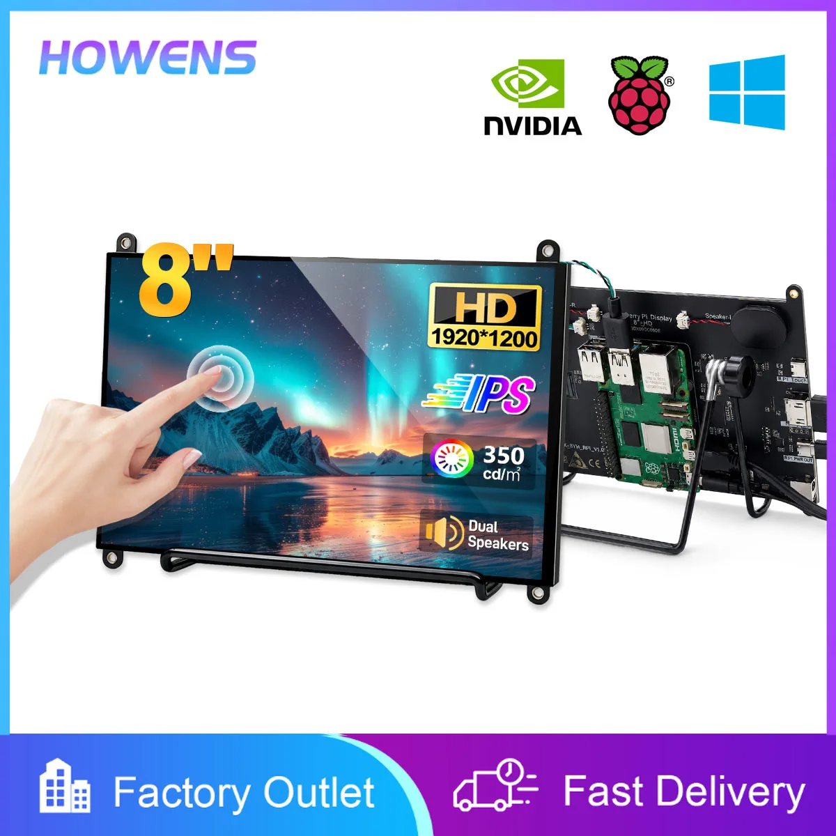 7/8inch Raspberry Pi Touch Screen HD LCD Display Portable Capacitive Touchscreen Monitor 1920x1200 for Raspberry Pi 5 4 3 3B+ 2