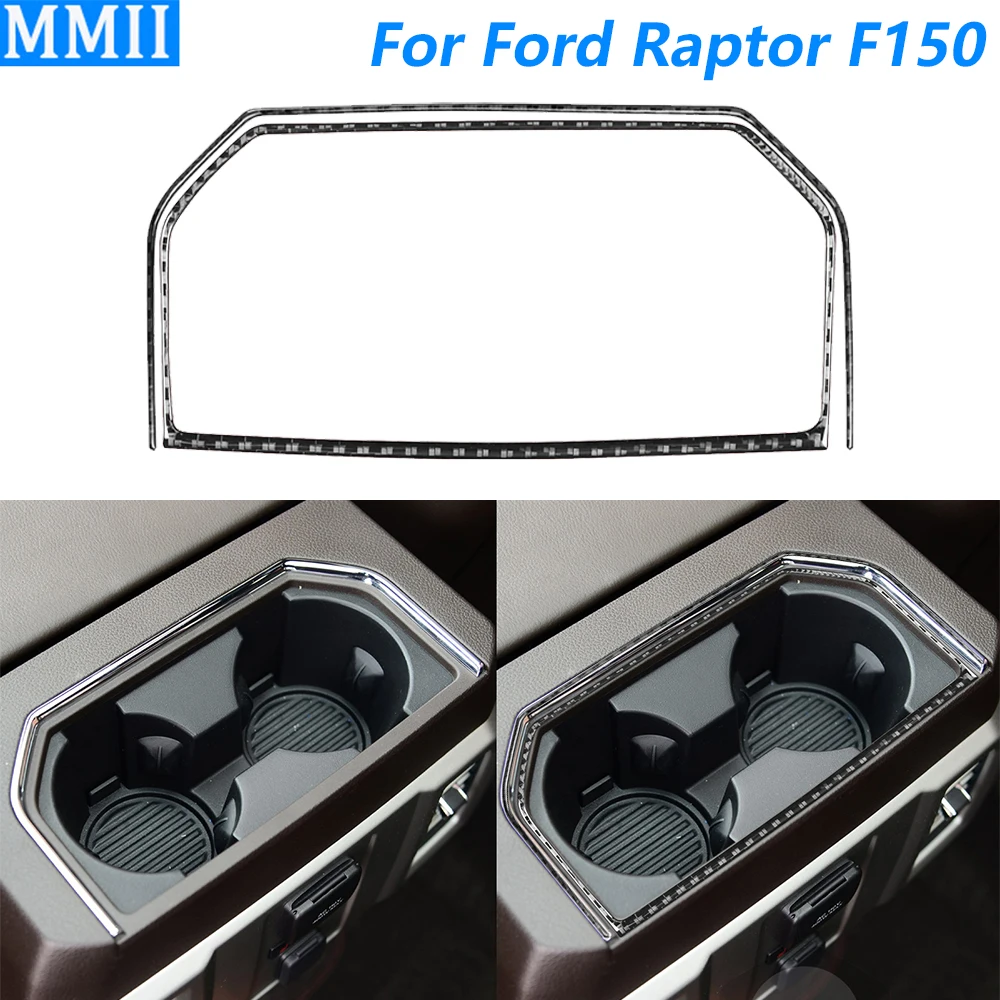 

For Ford Raptor F150 F-150 2015-2020 Carbon Fiber Rear Water Cup Holder Frame Panel Decorative Cover Car Accessories Sticker