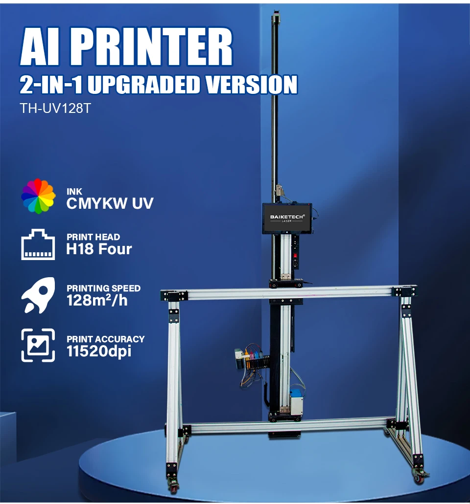 2 in 1 AI Wall & Ground UV Inkjet Printer 3D Effect 5 Color CMYK+W 3D Wall Printer New Condition