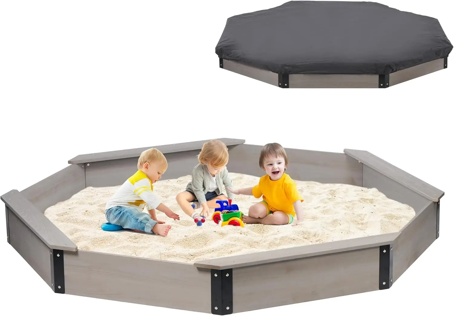 

85x78x9 Строительная восьмиугольная песчаная коробка с крышкой, большая песчаная яма для детей, уличная патио, задний двор, легкая и быстрая сборка