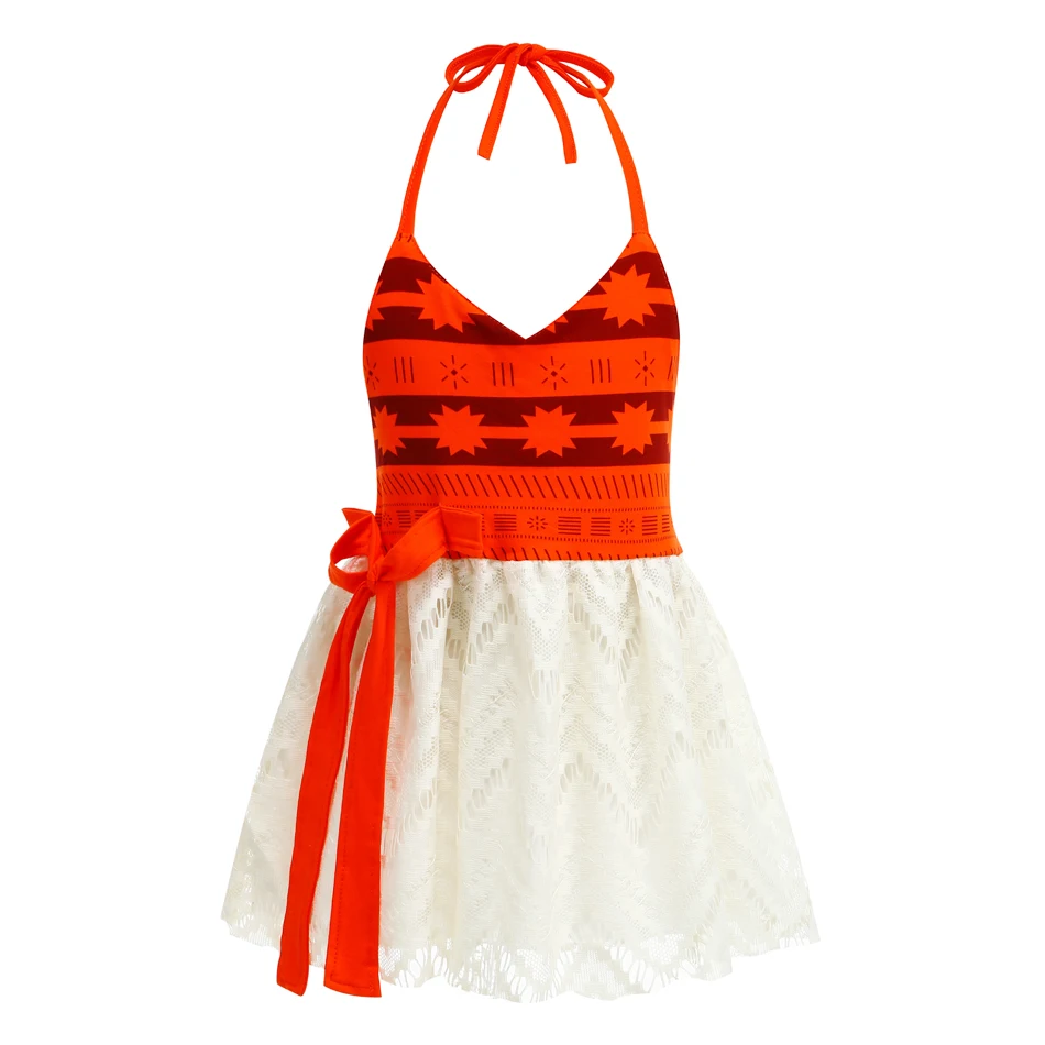 Baby Girl Moana Cosplay Dress Halloween Princess Party Costume Child Girl Sleeveless Lace Print Frock Kids Vaiana Cute Dress
