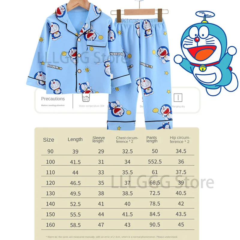 Doraemon Kawaii Nightwear Set Spring Fall Children Pajamas Cute Long Sleeve Pants Pajama Set Loose Homewear Casual Service Suit