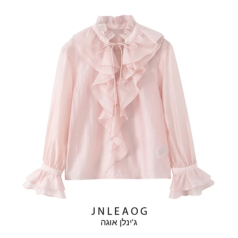

Fashionable Casual Blouse Spring New Style Women's Clothing JNLEAOG 1309875 Polyester Long Sleeve Loose Fit Embroidered Hem