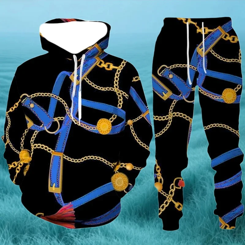 

Mens Hoodie Pant Set Golden Chain 3d Print Men Women Fashion Hoodie+Pant 2 Piece Sets Sports Jogging Tracksuit Set Mens Clothing