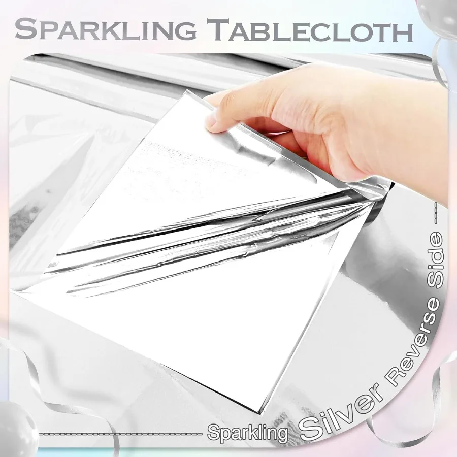 2 قطعة مفرش المائدة البلاستيكية الفضية للحفلات 54*72 بوصة لامعة ديسكو مفارش طاولة غطاء الطاولة الأبيض لحفل زفاف عيد الميلاد الشتاء Bi