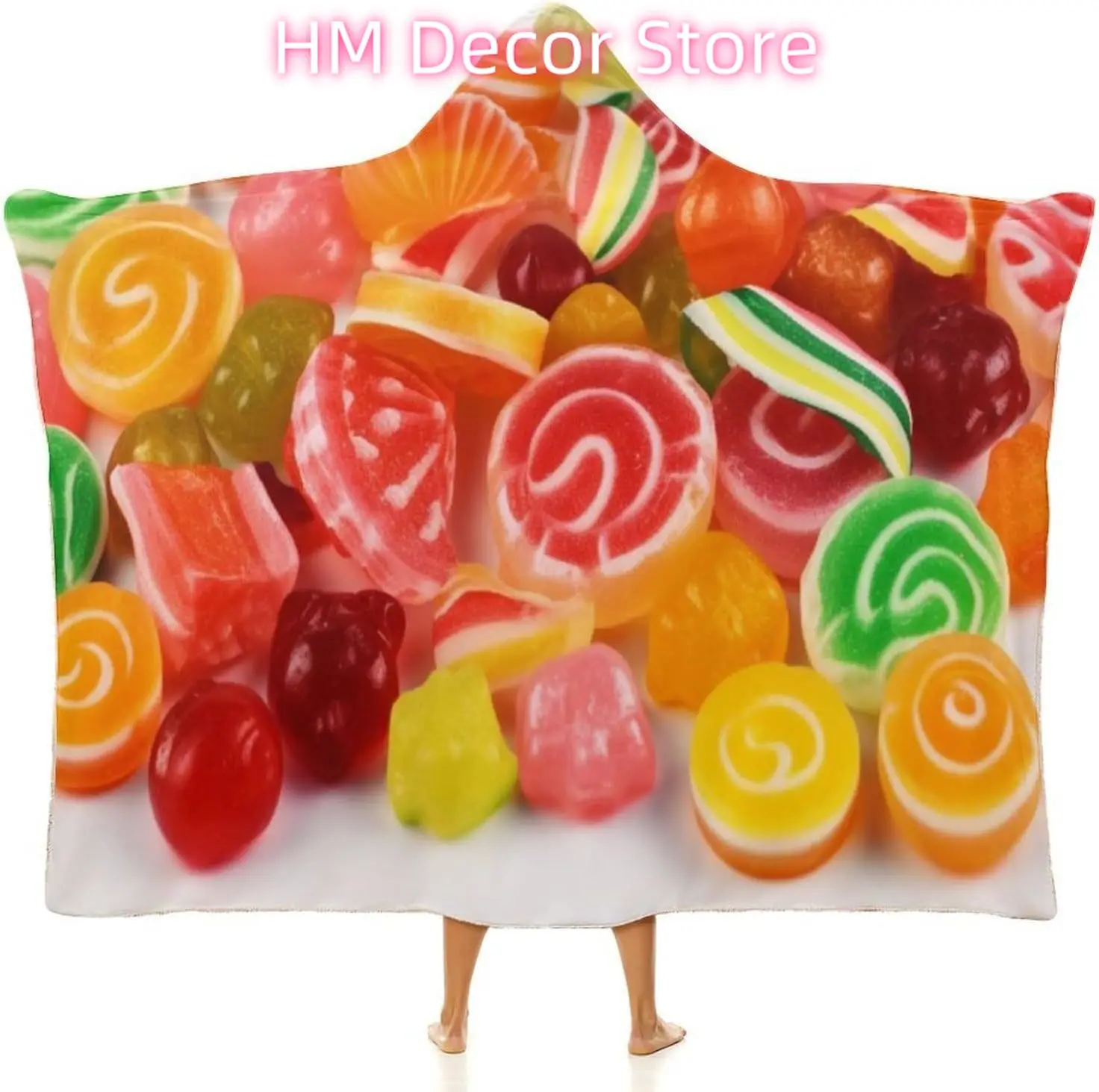 Fruit Candies Wearable Hooded Blanket, Ultra Soft Arctic Velvet Cape Cloak Unisex - Cozy Wearable Blanket