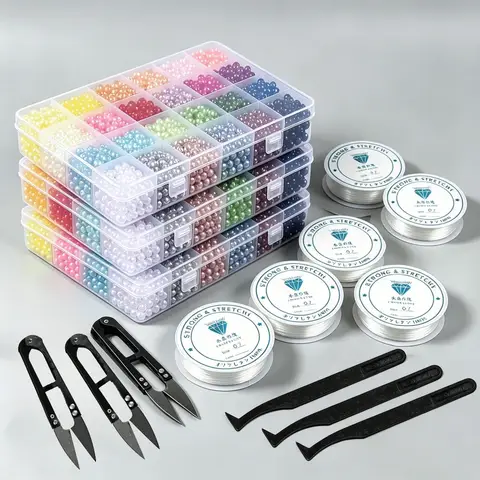 3 Box Jewelry Making Kits 4320pcs 24 Colors Acrylic Imitation Pearl Spacer Beads Set for Diy Necklace, Earring, Bracelet, Hairclips and Handmade Bradied Handbag - Perfect Gift for Wedding, Party Handicraft Enthusiast