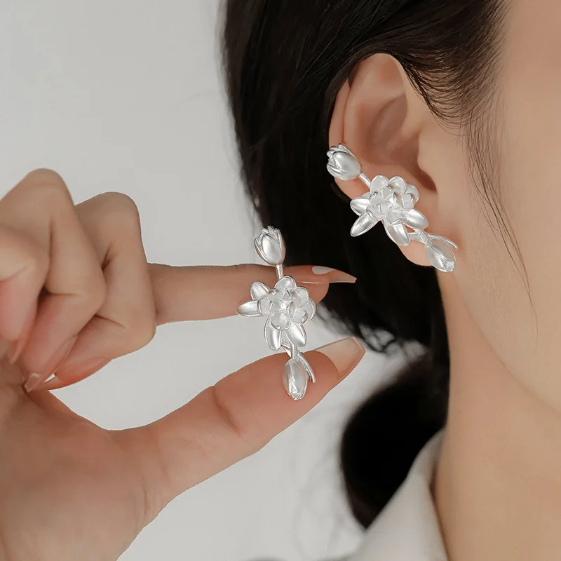 Classic Jasmine Flower earings stud Ear Bone Clip Combination Elegant and Fresh Glossy earrings for women  Wedding Jewelry Gifts