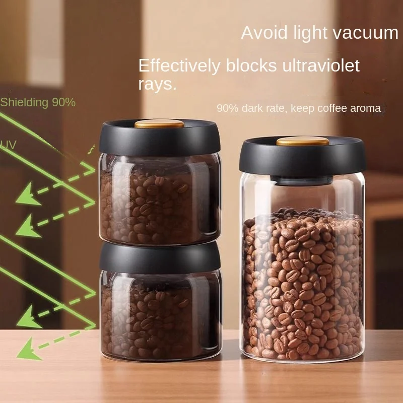 Vacuum Coffee Canister Press-Type Airtight Glass Jar for Coffee Beans Tea Nuts Freshness Storage Food Container - view 2