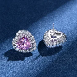 Real S925 Silver Heart Earrings Women 8mm Heart Diamond Earrings Female 5A Zircon Original Design Luxury Jewelry Girl Gift