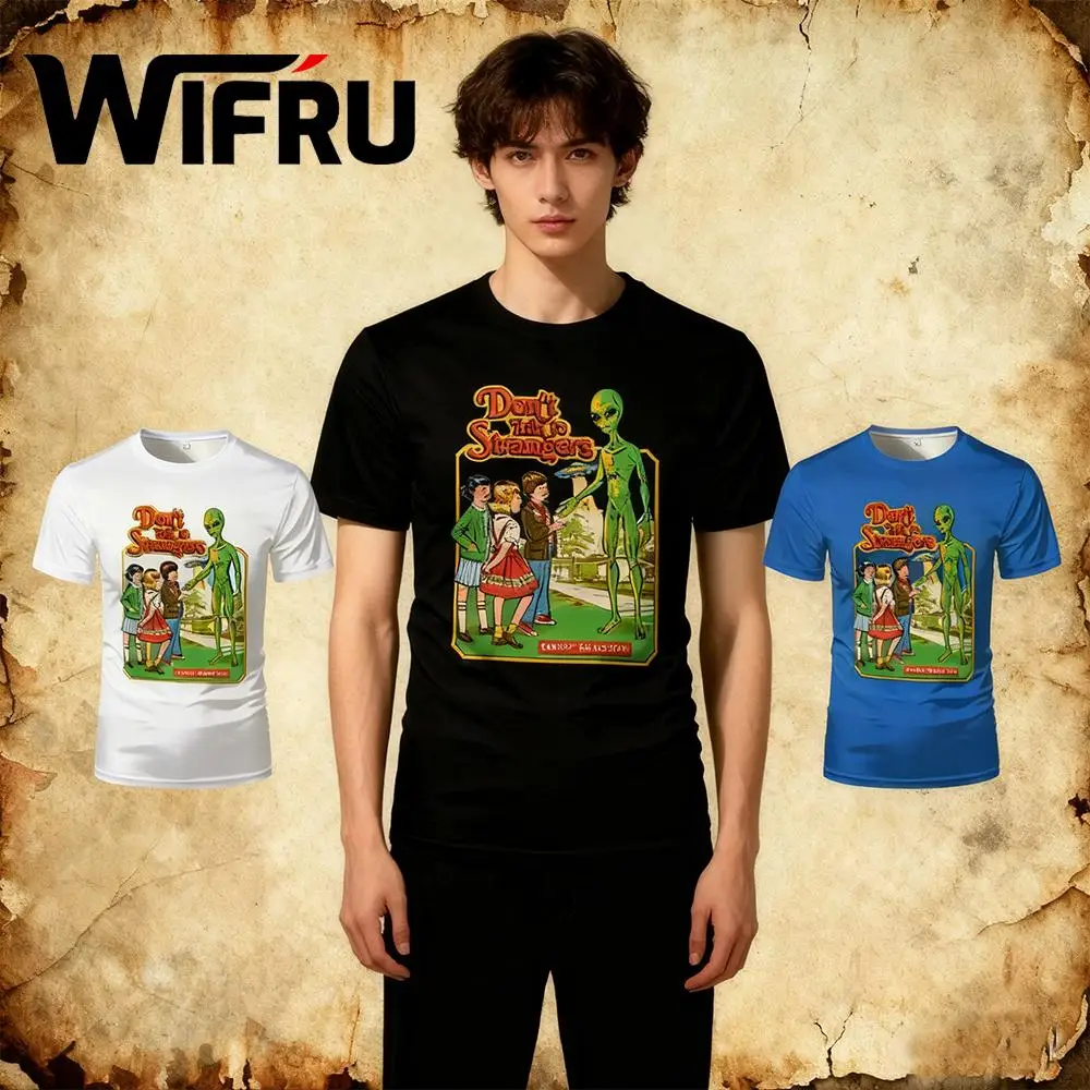 

Horror Comics Don't Talk To Strangers Men's T-shirt Summer Fashion Casual Short-sleeve Unisex Y2K Streetwear Loose Oversized Top