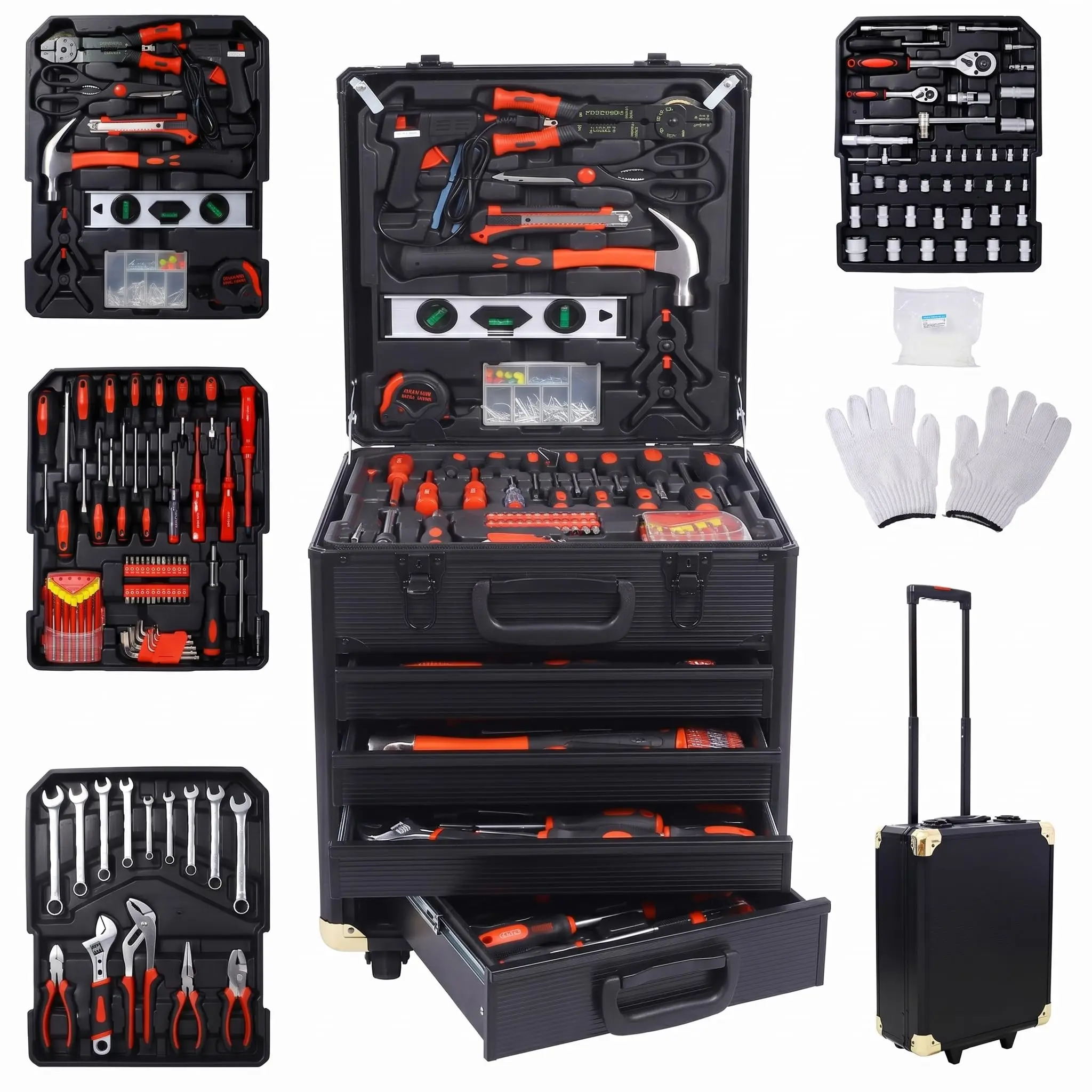969-Piece Home Repair Tool Set Kit for Men with Rolling Toolbox & 4 Drawers, General Household Hand Tool Kit for