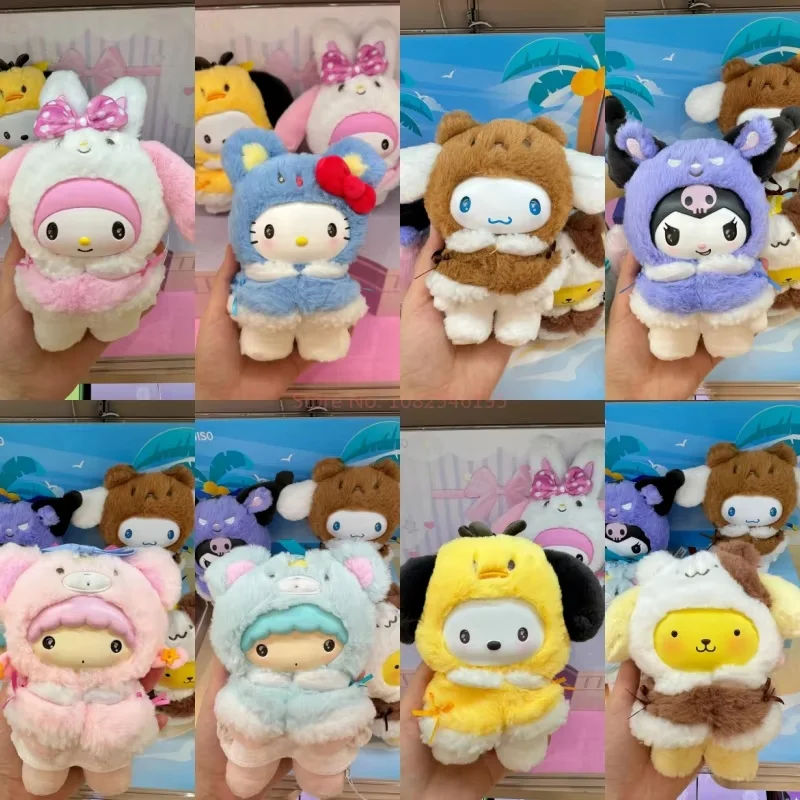 

Подлинный Sanrio Hello Kitty And Friend, маленький плащ серии, слепая коробка, виниловый брелок для лица Kuromi Melody Mystery Box, фигурка, подарочная игрушка