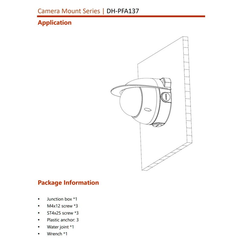 Dahua PFA137 Junction Box Aluminum Alloy For Dome Turret Camera HDBW2841R-ZS HDW3849T-ZS-IL  HDW2849T-ZS-IL HDW3849H-AS-PV-PRO..