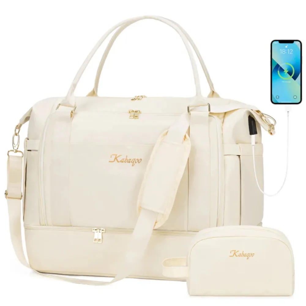 2PC Large Capacity Travel Duffle HandBag Weekender Bag For Women Gym Bag with USB Charging Port Shoe Compartment Carry on Overnight