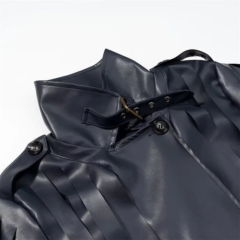 Giacca in Ecopelle da Donna Autunno/Inverno, Collo Alto, Maniche Lunghe, Dettagli con Frange, Nuovo Modello Confortevole e Minimalista