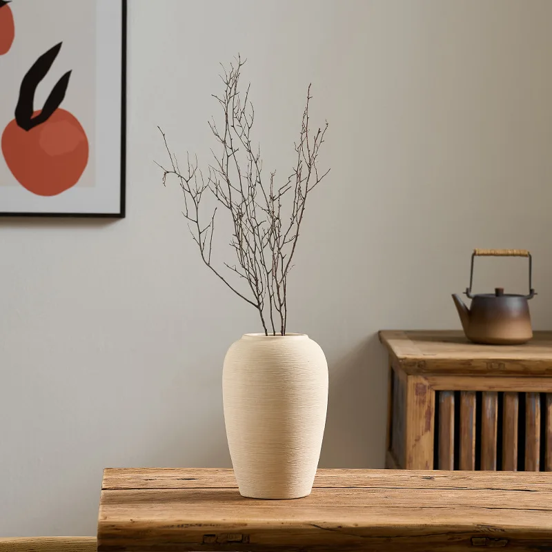 Vintage Distressed Clay Vase, Wabi-Sabi Rustic Ceramic for Hydroponic Flowers, Living Room Decor