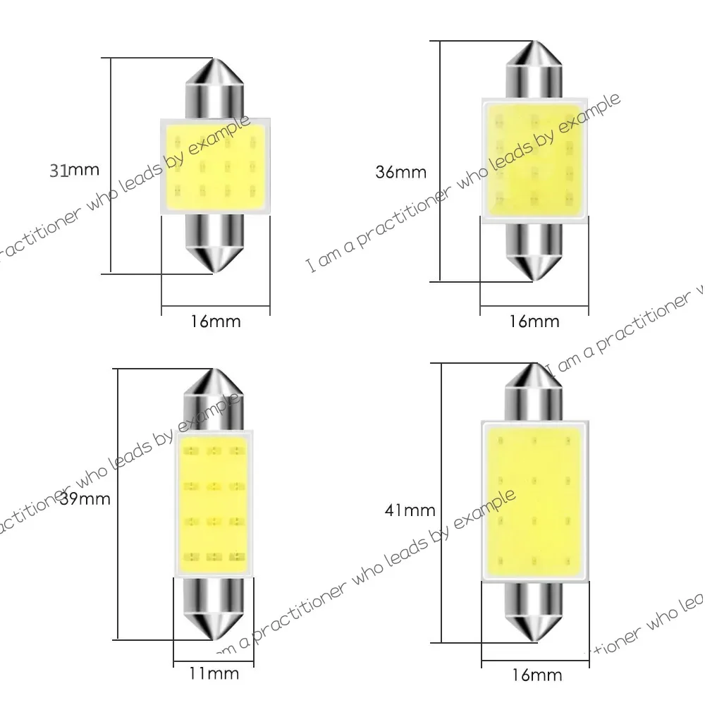 10Pcs Car Festoon Dome Interior LED Lights Lamp Map Roof Reading Auto Bulb DC12V 31/36/39/41MM White