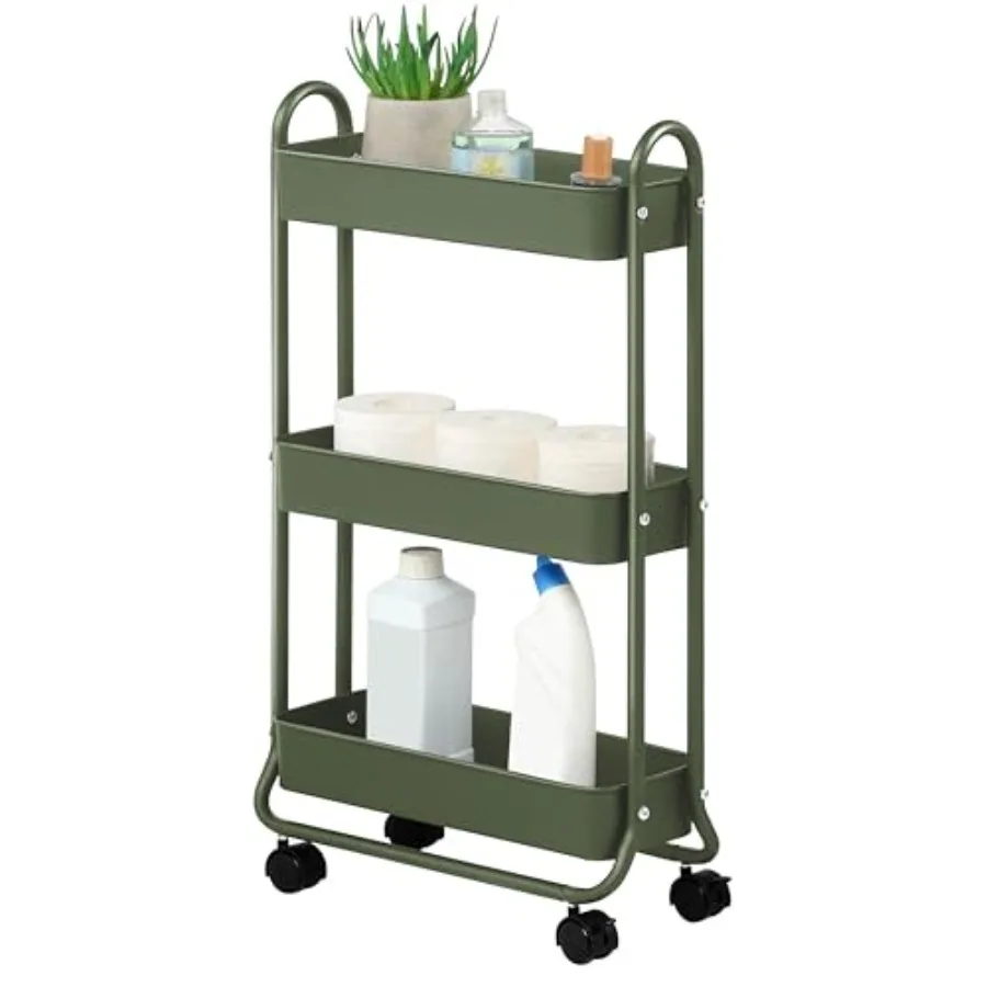 

Slim Rolling Storage Cart, 3 Tier Bathroom Storage Organizer Bathroom, Laundry Utility Cart