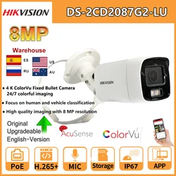 HIKVISION-cámara IP de 8MP, videocámara 4K ColorVu Bullet 24/7, imagen colorida a todo Color, DS-2CD2087G2-LU, PoE, micrófono incorporado, videovigilancia