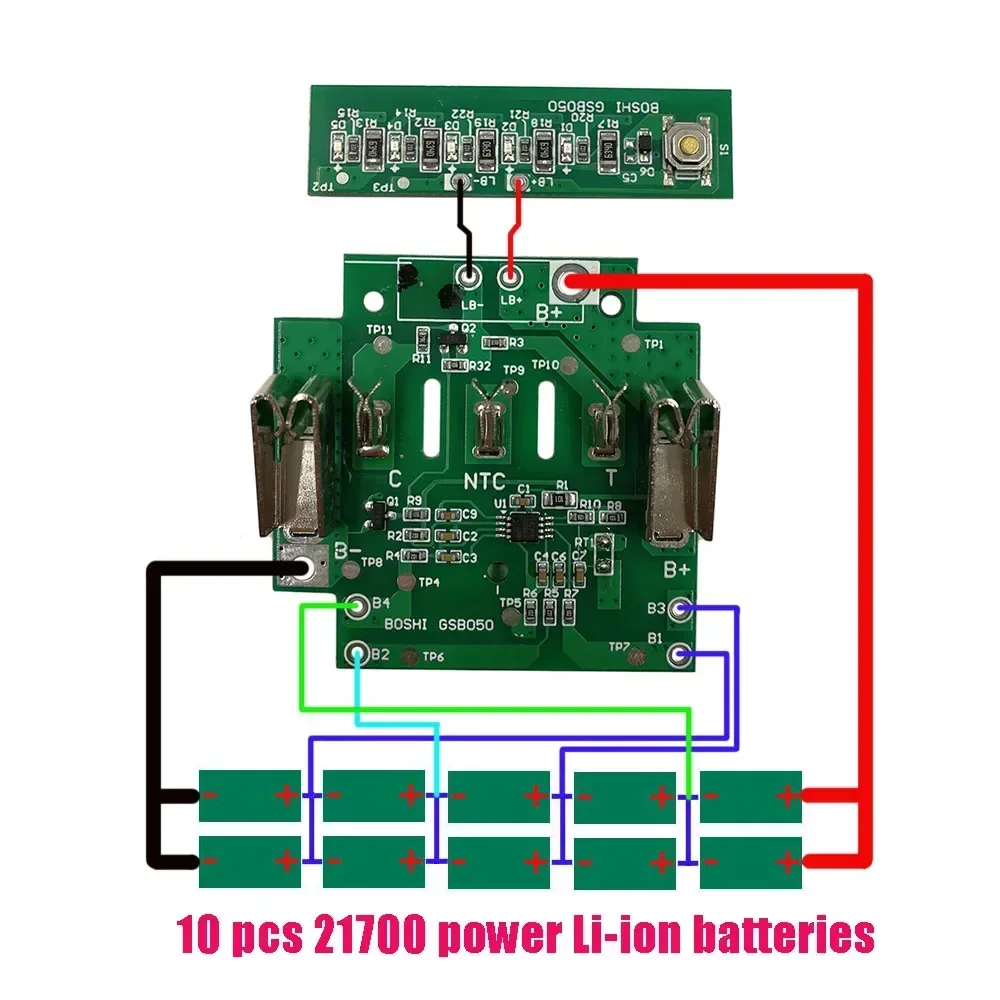 BAT618 10*21700 Li-ion Battery Management System Plastic Case PCB Charging Circuit Board BMS For Bosch 18V BAT610 BAT609 BAT618G