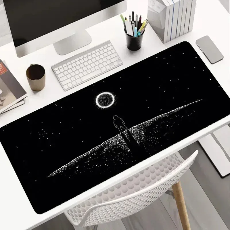

Space Astronaut Tablecloth Gaming Mouse Pad Black White Minimalist Desk Mat Extended Keyboard Pad Anti-slip Rubber Gamer Carpet