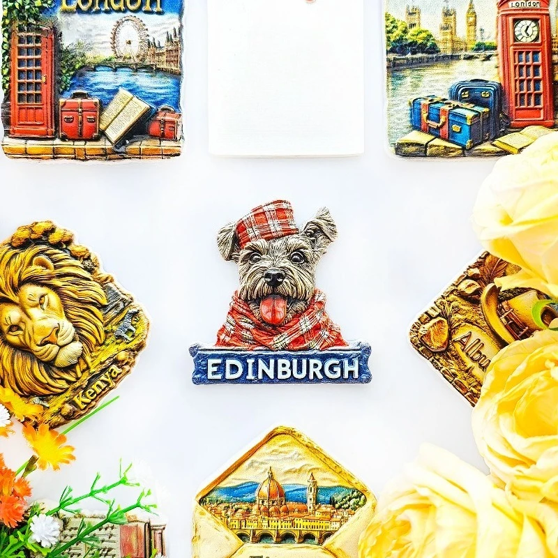 Scottish Edinburgh Terrier Fridge Magnet - 3D Canny Coo & Highland Cow Souvenir Celtic Knot Decor Unique UK Gift