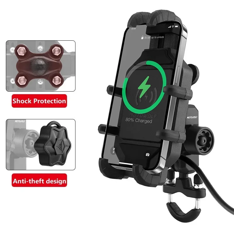 Motorcycle Wireless Charger Phone Holder Moto Bike Navigation Support Handlebar Rearview Mirror Mount Bracket for Cellphones