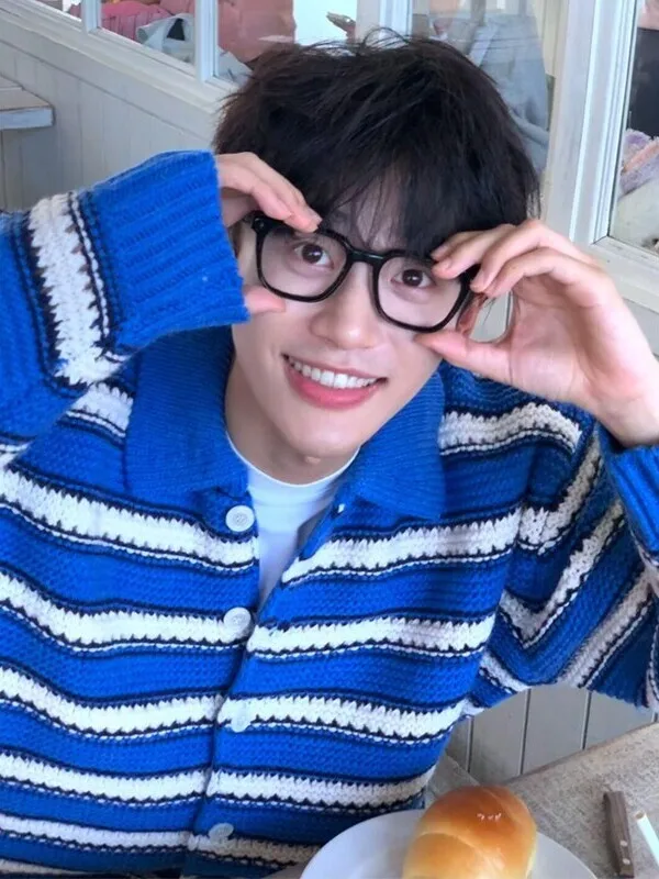 블루 스트라이프 칼라 컬러 블록 루즈핏 니트웨어 재킷 유니섹스 아메리칸 스타일 레이지 카디건 다용도 긴팔 폴로넥