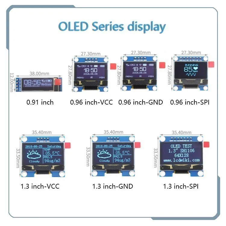 

BLue word OLED series 0.91 inch/0.96 inch/1.3 inch OLED display module IIC I2C SPI 128X64 I2C SSD1306 12864 LCD