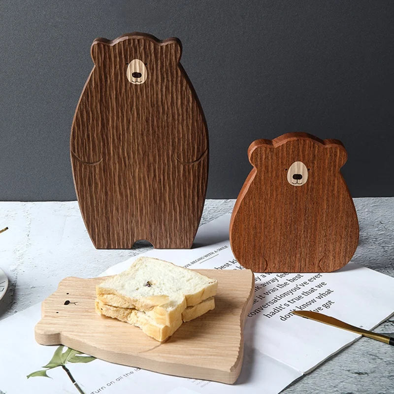 

Trending Now Wooden Board Cutting Board Cute Bear-Shaped Bread Tray Black Walnut Kitchen Board,Brown
