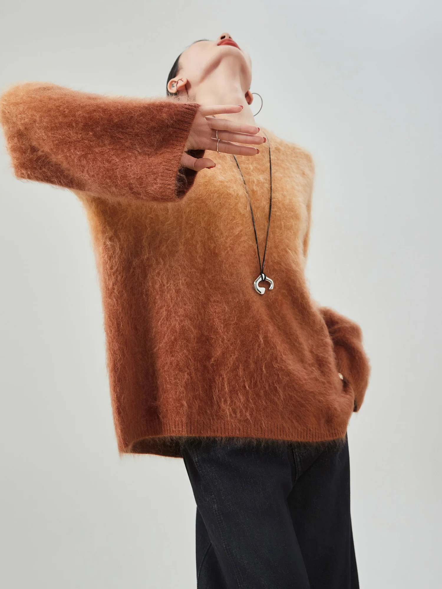 

Loose Long Sve Knitted Sweater Women's Overhead adient Color Soft Cozy round Ne Spring New Sle Comfortable Faion