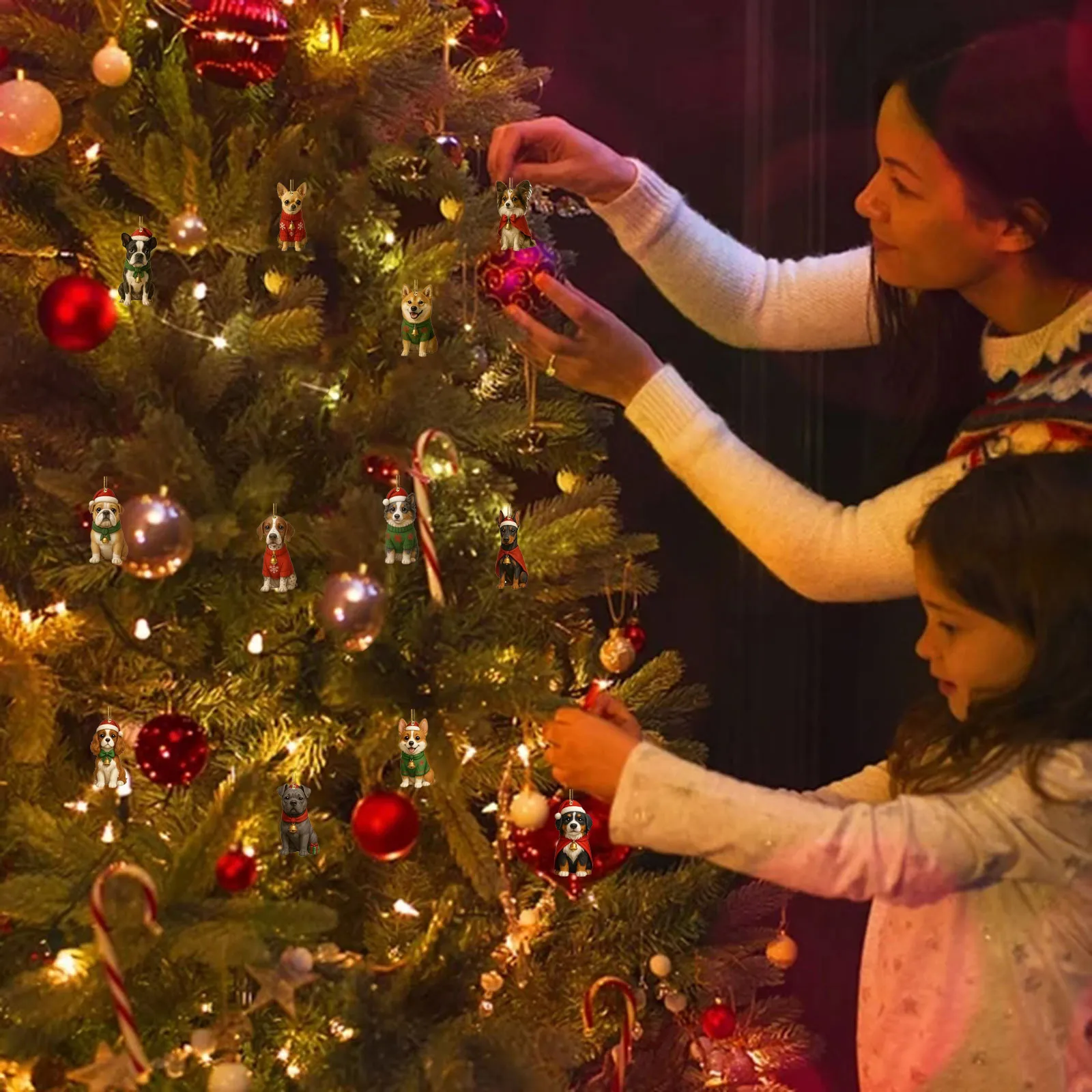 Giocattoli per bambini Decorazioni per l'albero di Natale appese Ciondolo per cani francesi in acrilico 2D Calendario dell'Avvento Temporizzatore da parete digitale di Natale grande