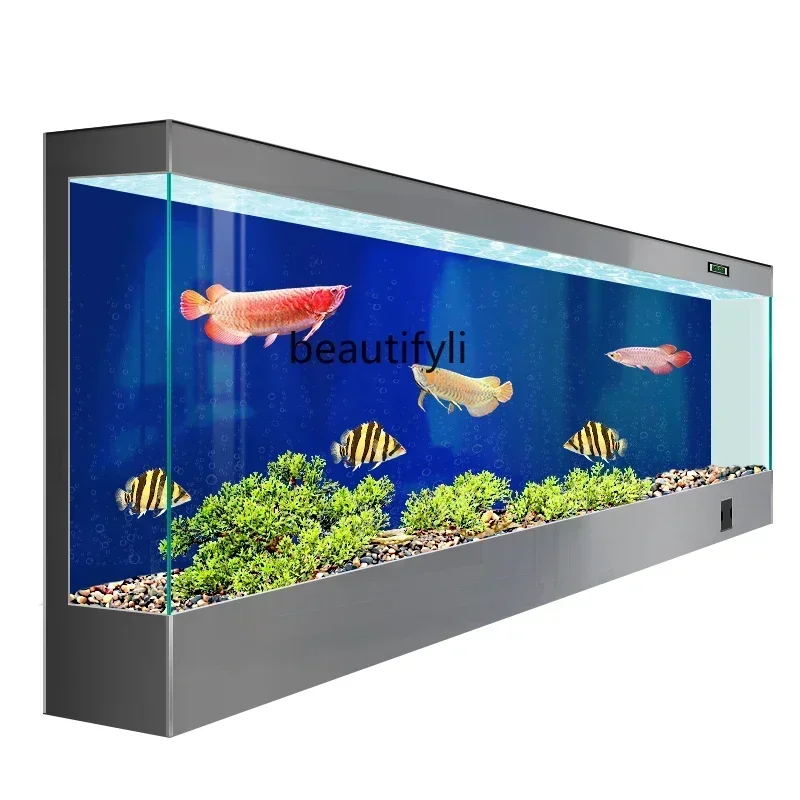 cqyNew fish tank living room large ultra-white glass ecological water-free floor-to-ceiling integrated
