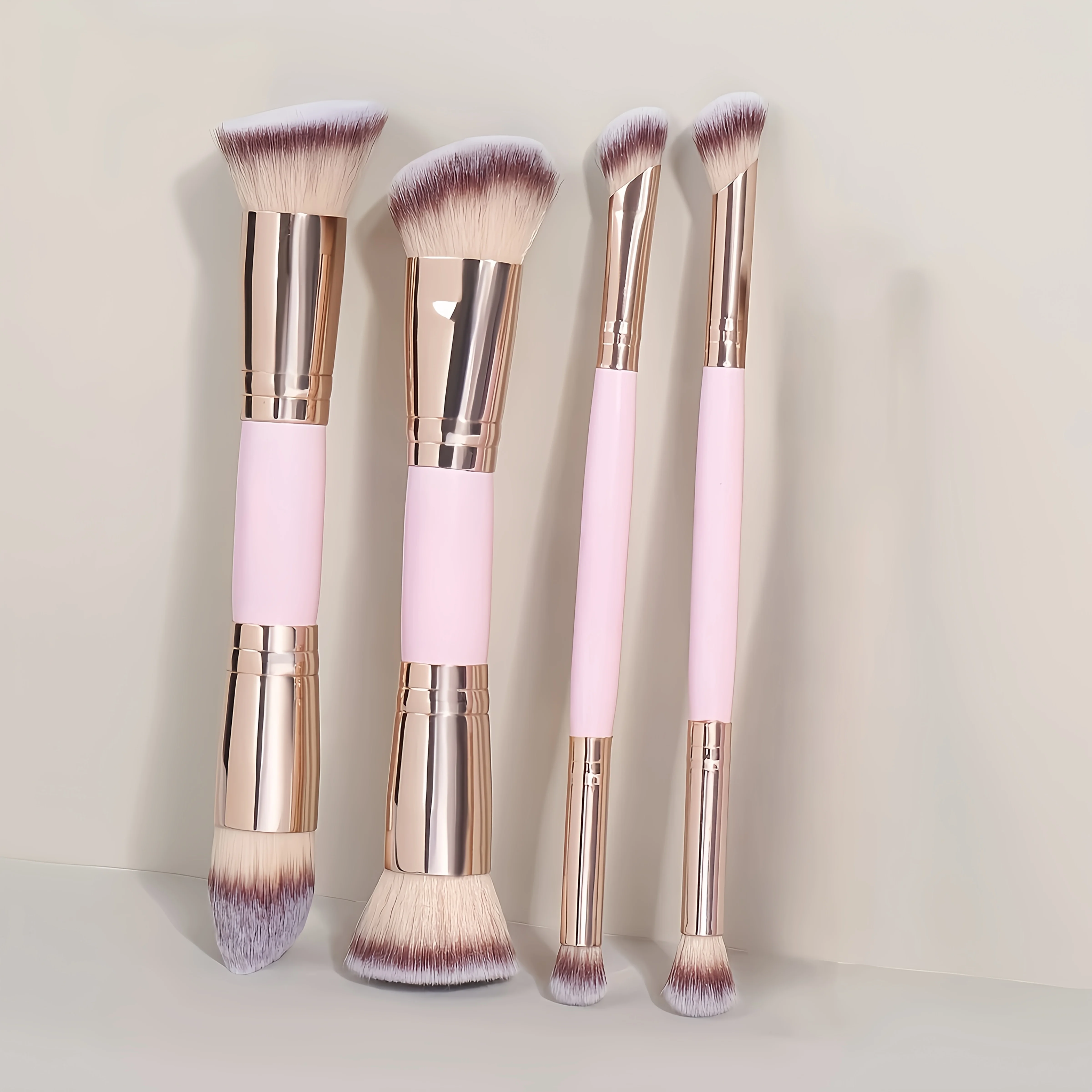 4PCS Dual-Ended Makeup Brush Set - Soft Dense Bristles, Portable Travel Kit, Multi-Color, Holiday Gift for Women (Cruelty-Free)